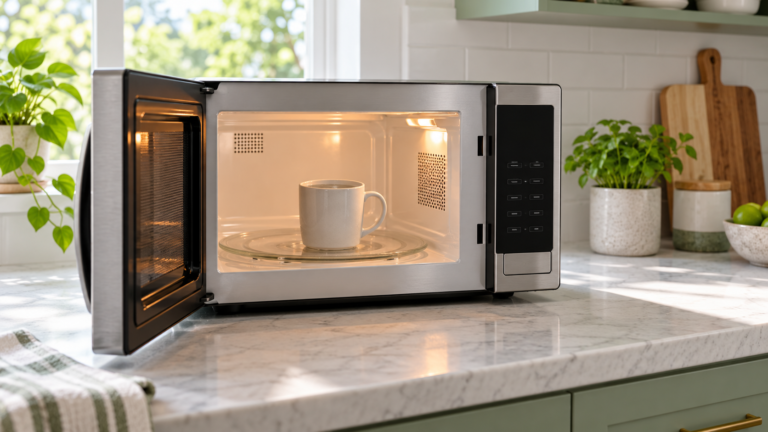 Microwave on a kitchen counter